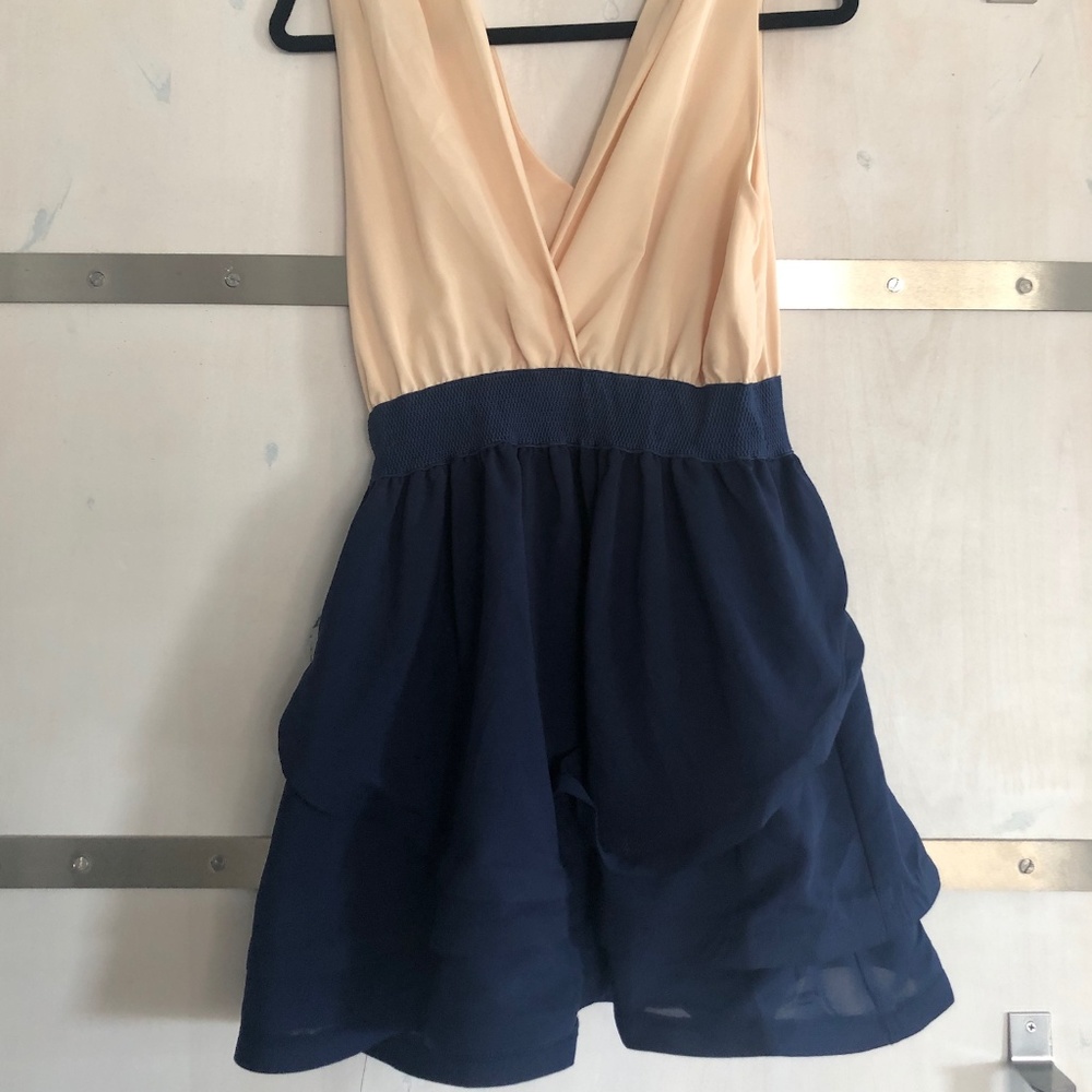 Super cute cream and navy blue dress